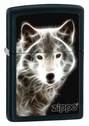 Zippo Black Matte White Wolf Lighter