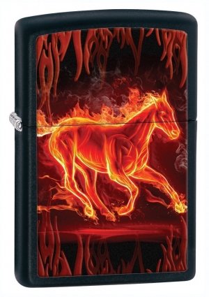 Zippo Black Matte Horse Flaming Lighter