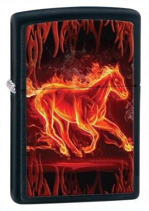 Zippo Black Matte Horse Flaming Lighter