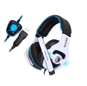 Sades Stereo 7.1 Surround Pro USB Gaming Headset with Mic Headband Headphone (White)