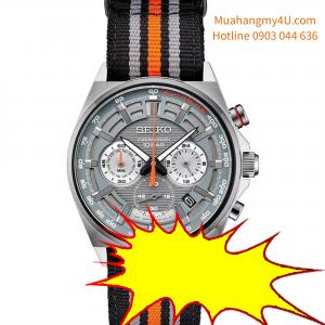 SEIKO Men´s Chronograph Black Striped Nylon Strap Watch 41mm